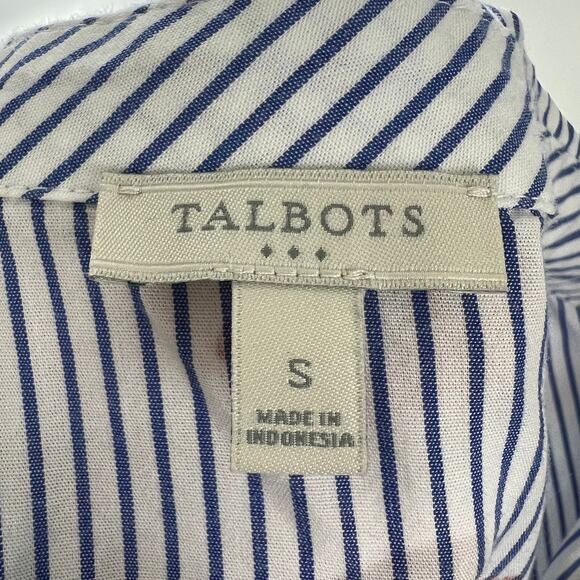 Talbots Blue White Red Top Cotton Striped Heart Collared Button-Up Size Small S - Picture 8 of 10
